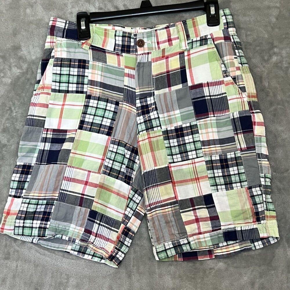 Izod Saltwater Patchwork Madras Shorts Mens Size 30 Plaid Mariner Coastal Beach
